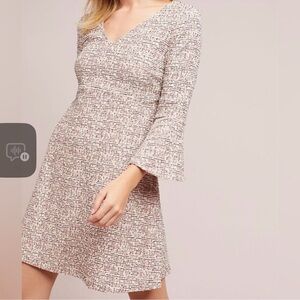 Anthropologie Susie Tweed A-Line Bell Sleeve Mauve Pink Dress XS GUC